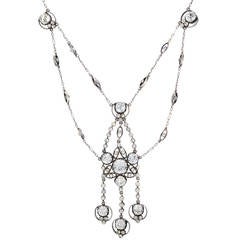 Past Era Late Victorian Sparkling Paste Sterling Silver Swag Necklace 11