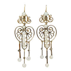 Victorian Openwork Earrings with Pearl Drops