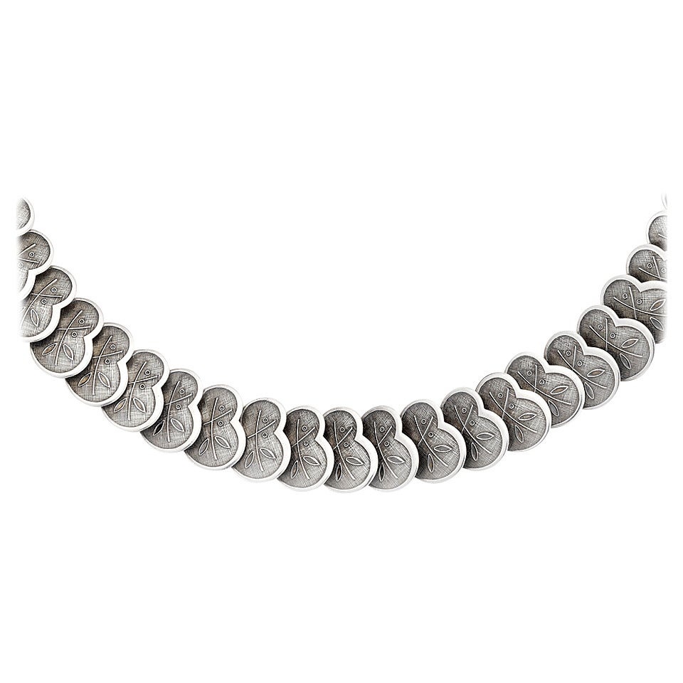 Art Deco Sterling Silver Leaf Collar Necklace