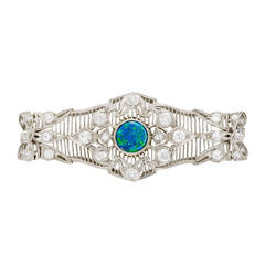 Past Era Art Deco Black Opal Diamond Gold Filigree Pin 2