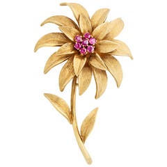Past Era 1950s Tiffany & Co. Ruby Flower Pin 6