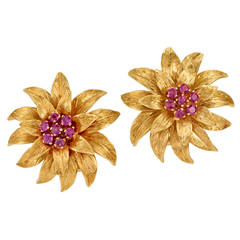 Vintage Tiffany & Co. Ruby Gold Flower Earrings