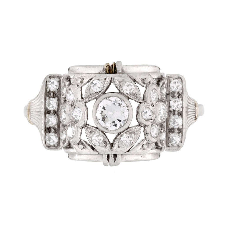 Art Deco Diamond Platinum Openwork Floral Ring