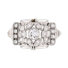 Art Deco Diamond Platinum Openwork Floral Ring