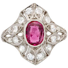 Antique Art Deco Red Spinel and Diamond Openwork Ring