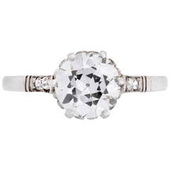 Edwardian Diamond Platinum Solitaire Ring with Rose-Cut Diamond Shoulders