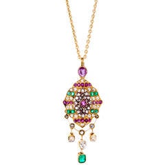 Late Victorian Emerald Ruby Diamond Pendant