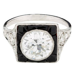 Art Deco Onyx Diamond Platinum Filigree Ring