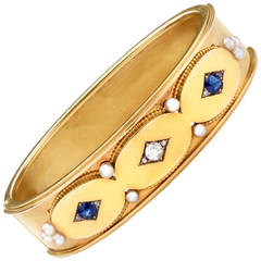 Victorian Pearl Sapphire Diamond Bangle Bracelet