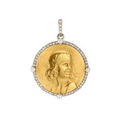 Art Nouveau Gold Platinum Cupid Medallion with Diamond Perimeter