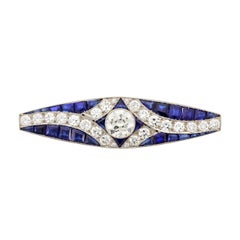 Art Deco Calibre-Cut Sapphire and Diamond Bar Pin