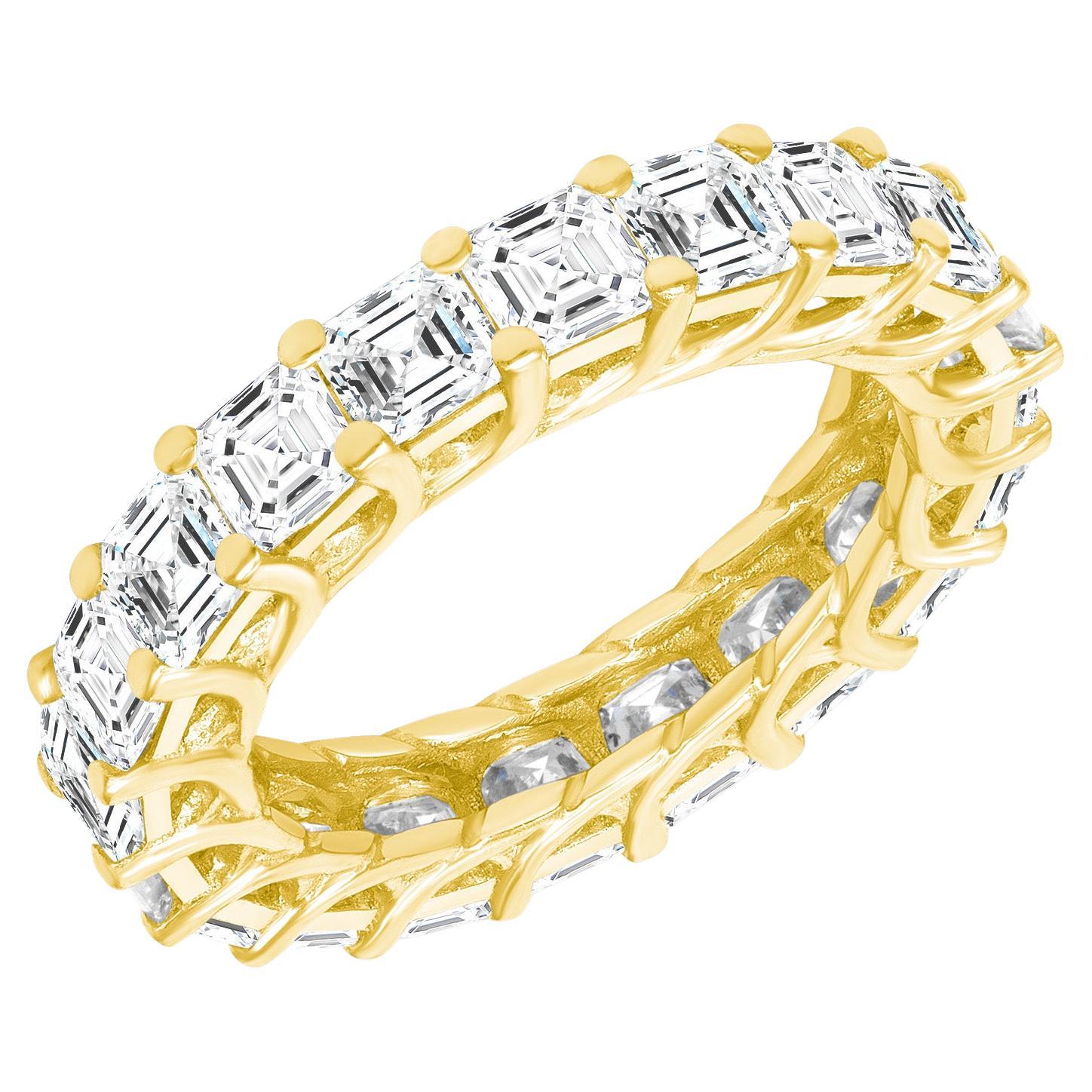Asscher, bague d'éternité en or 18 carats et diamants taille 4,0 carats, alliance