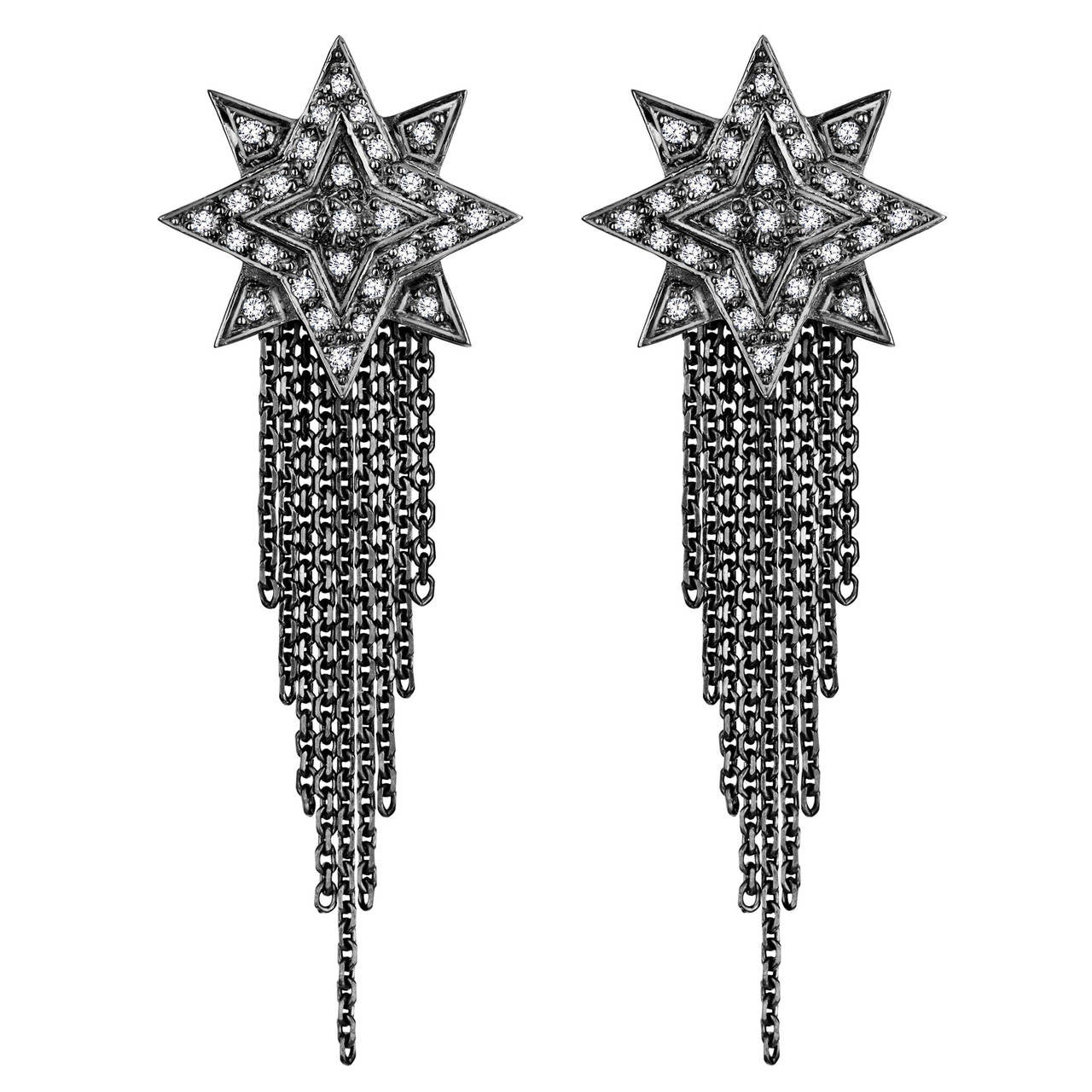 Ana de Costa silver night sky star WHITE DIAMOND earrings