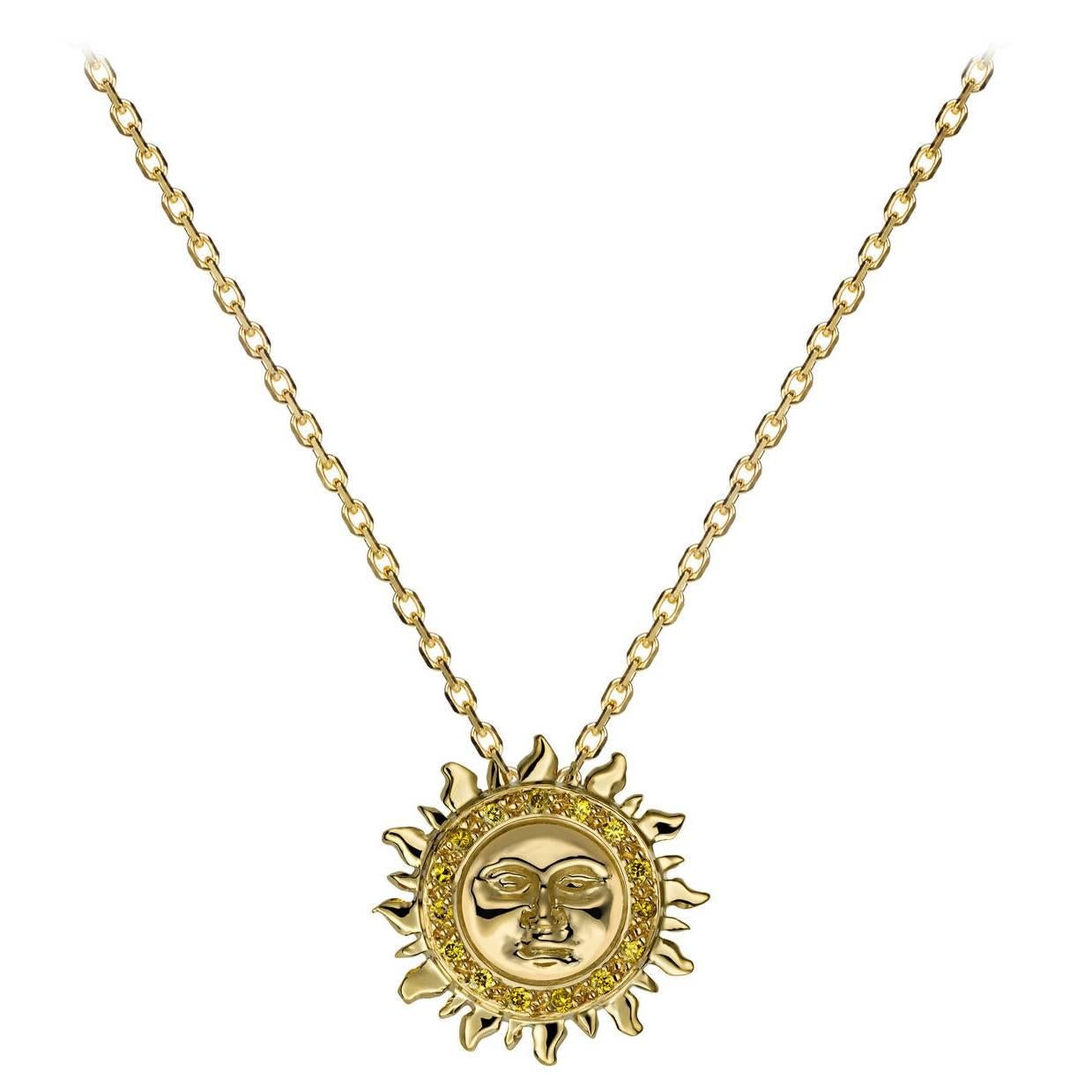 Ana de Costa Yellow Gold Yellow Diamond Sun Circular Pendant Necklace For Sale
