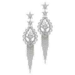 Ana de Costa Pear Round White Diamond Platinum Paisley Drop Chain Earrings