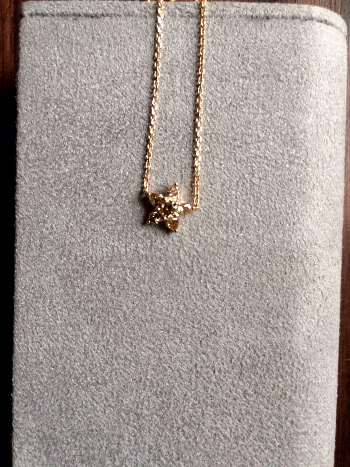 Contemporary Ana de Costa Cognac Diamond Rose Gold Flower Chain Drop Pendant For Sale