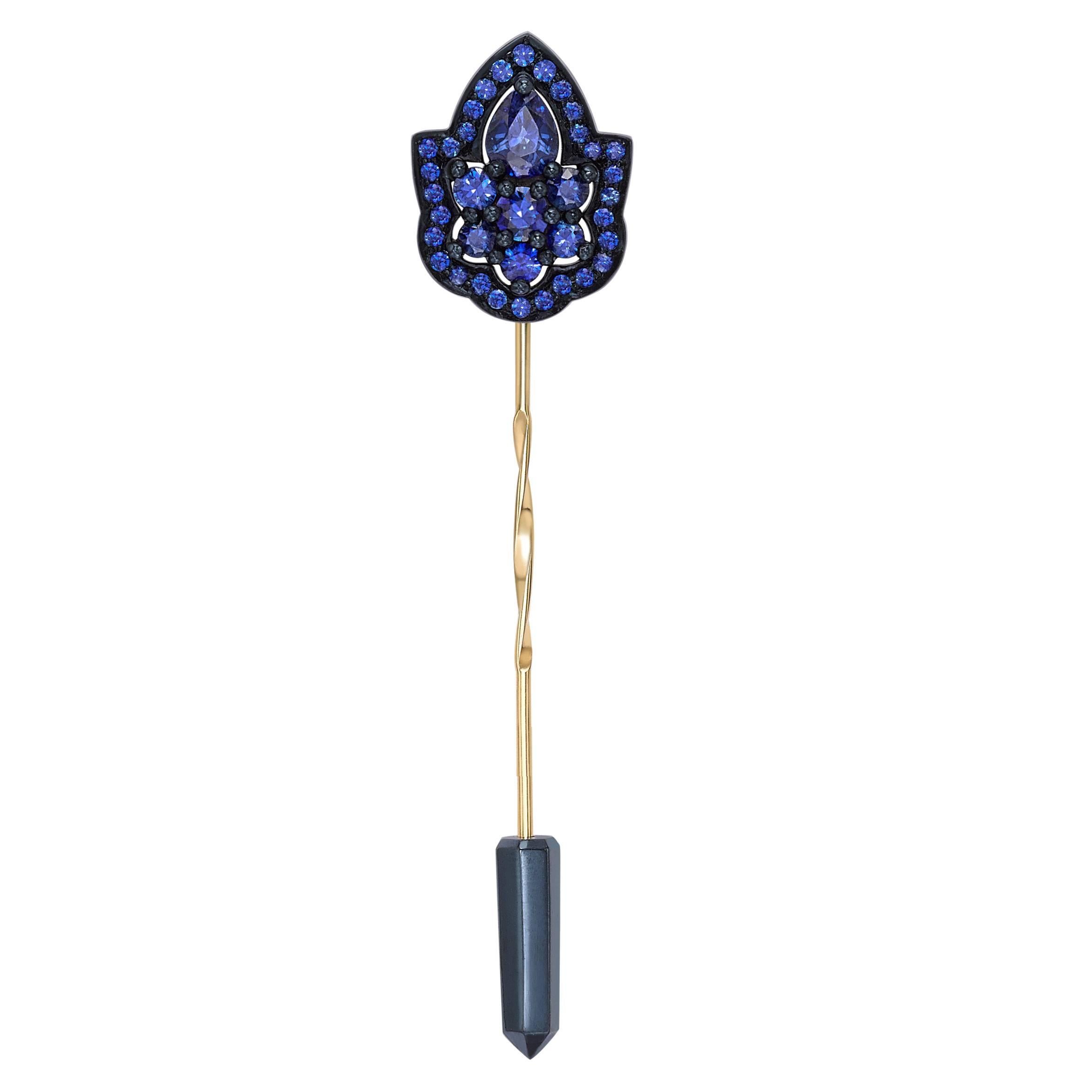 Ana de Costa for Rolls-Royce Yellow Gold Blue Sapphire Pear Pin For Sale