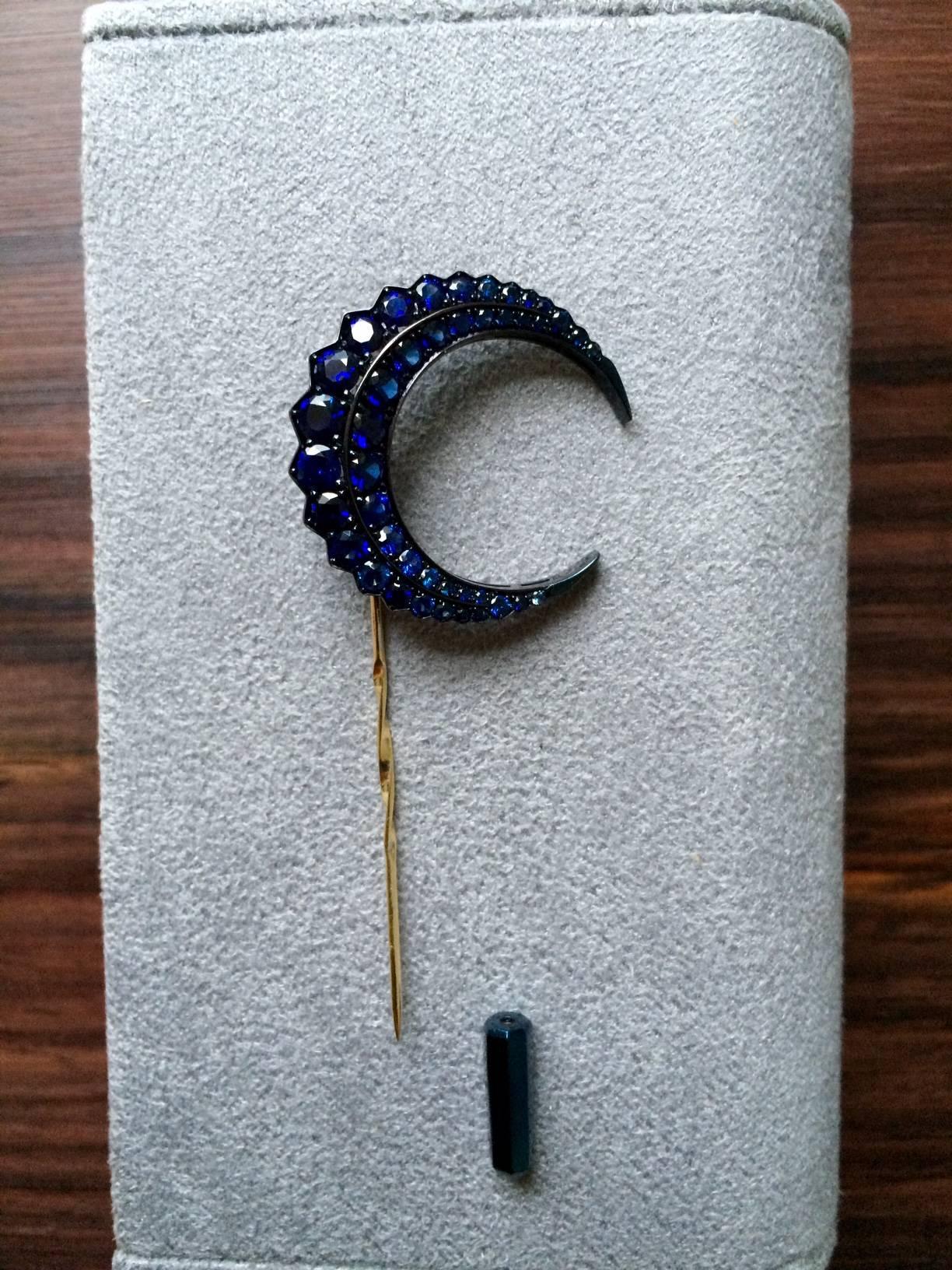 Contemporary Ana de Costa for Rolls-Royce Gold Sapphire Moon Pin For Sale