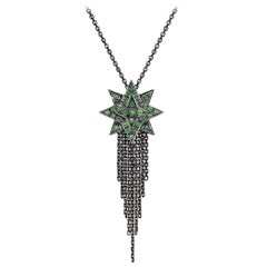 Ana de Costa Blackened White Gold Green Tsavorite Star Drop Chain Pendant