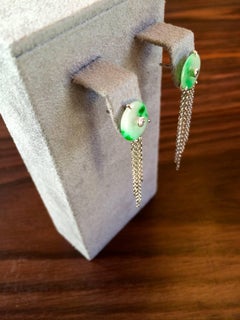 Ana de Costa Jade Circular White Diamond Platinum Tassel Drop Chain Earrings