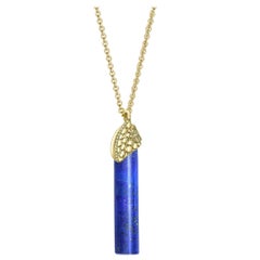 Ana De Costa Yellow Gold Blue Lapis Lazuli Yellow Diamond Carved Drop Pendant