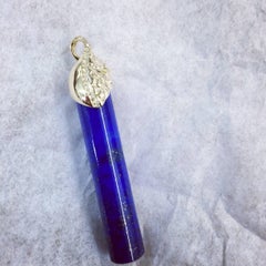 Ana De Costa Yellow Gold Blue Lapis Lazuli Yellow Diamond Carved Drop Pendant