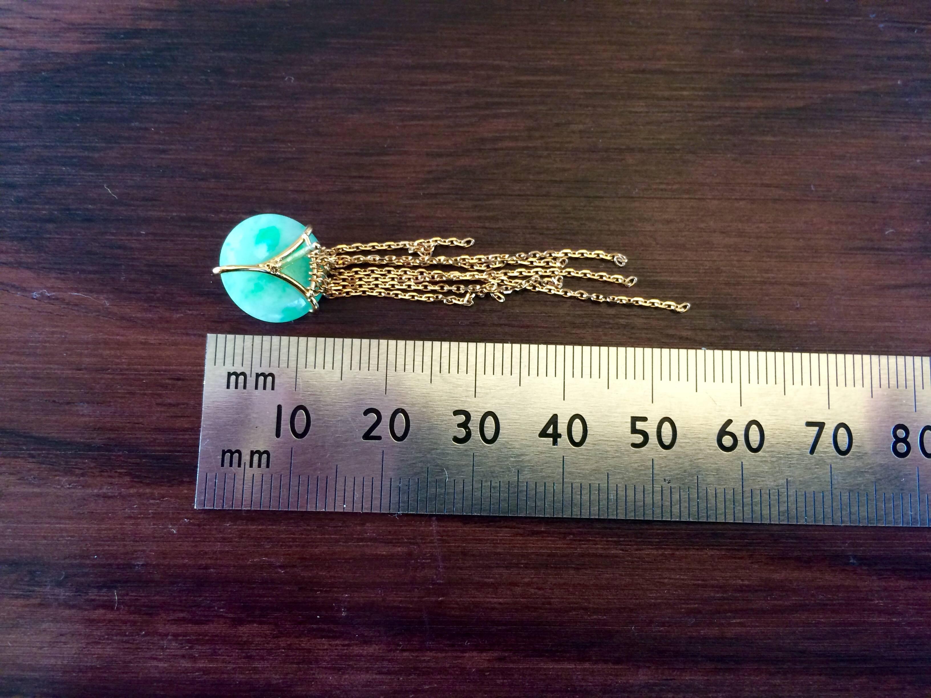 Contemporary Ana De Costa Yellow Gold Round Green Diamond Green Jade Circular Disc Earrings For Sale