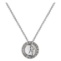 Ana De Costa White Gold White Round Diamond Circular Moon Drop Chain Pendant