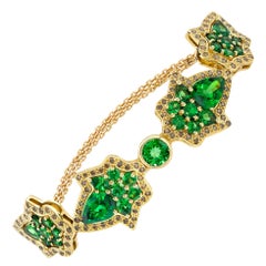 Ana de Costa Yellow Gold Green Pear Tsavorite Cognac Diamond Chain Bracelet