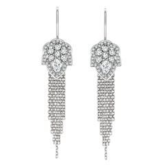 Ana de Costa White Pear Round Diamond Platinum Drop Chain Tassel Earrings