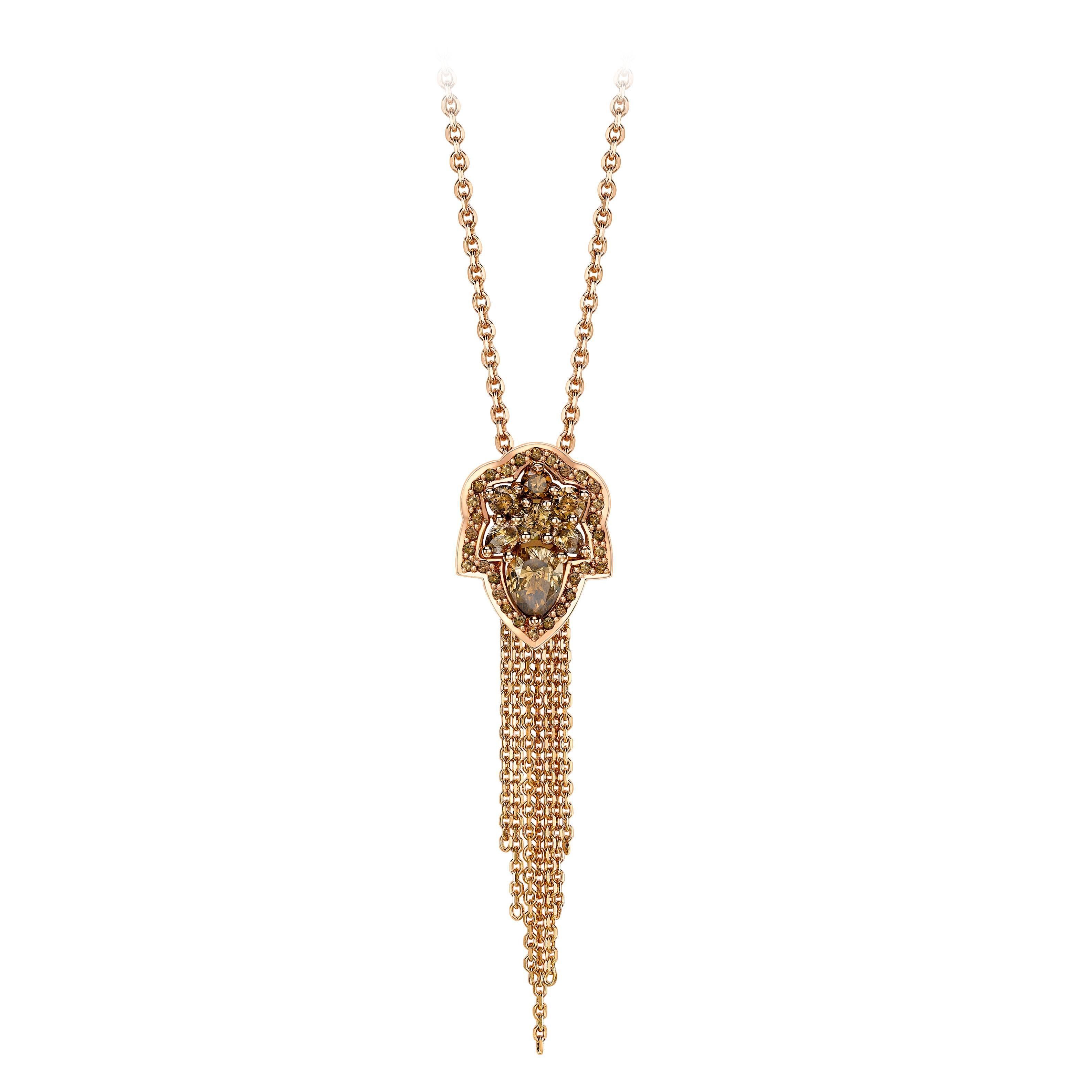Ana de Costa Rose Gold Pear Round Cognac Diamond Drop Chain Tassel Pendant im Angebot
