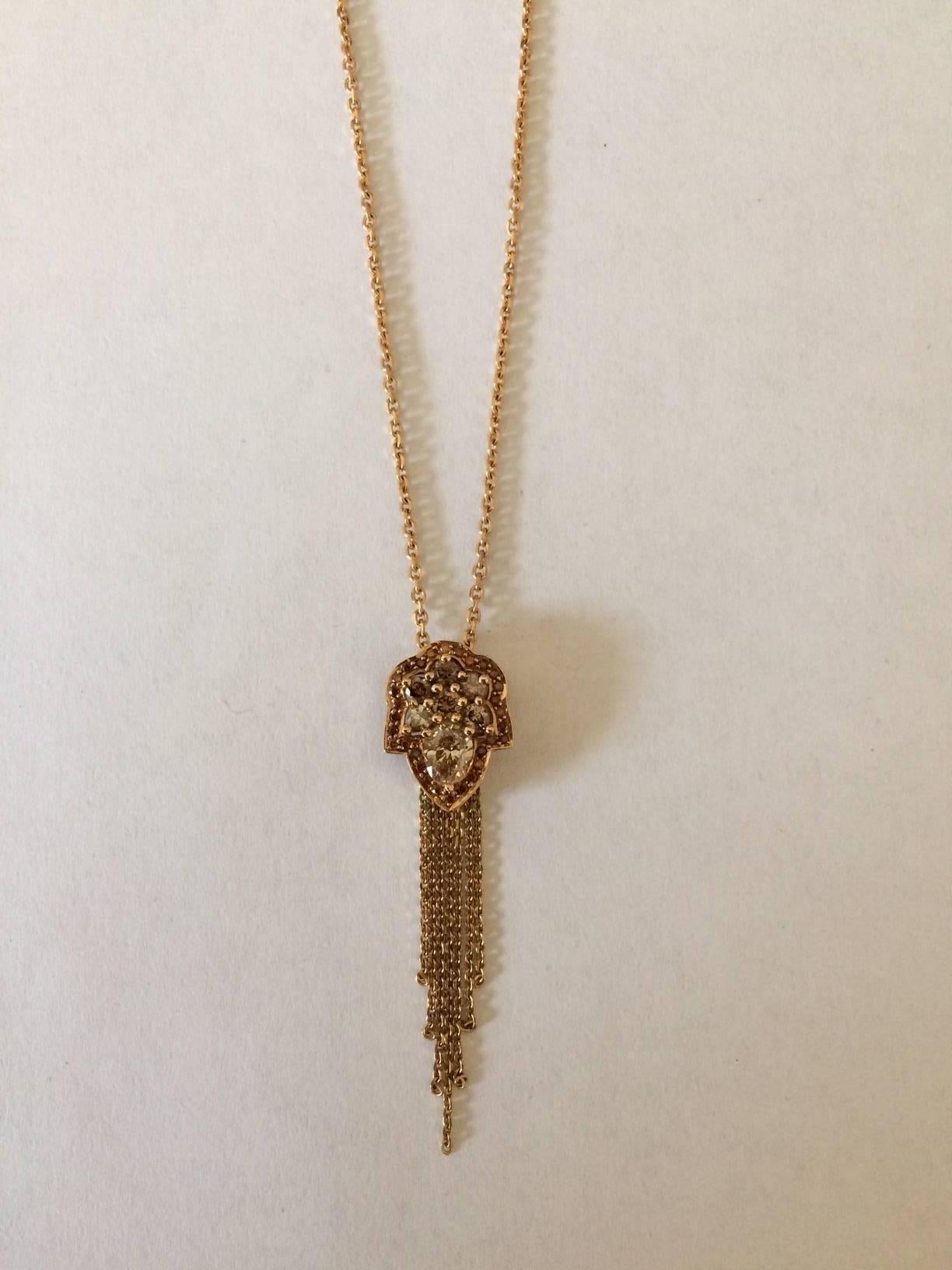 Ana de Costa Rose Gold Pear Round Cognac Diamond Drop Chain Tassel Pendant (Tropfenschliff) im Angebot