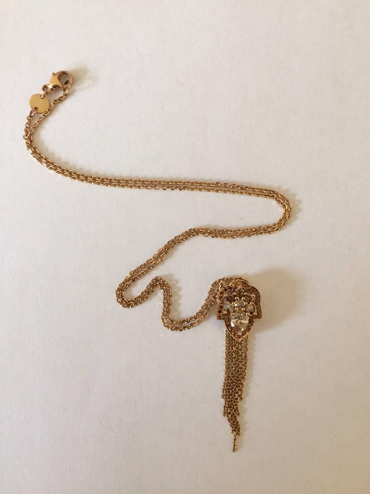 Ana de Costa Rose Gold Pear Round Cognac Diamond Drop Chain Tassel Pendant im Zustand „Neu“ im Angebot in London, Kent