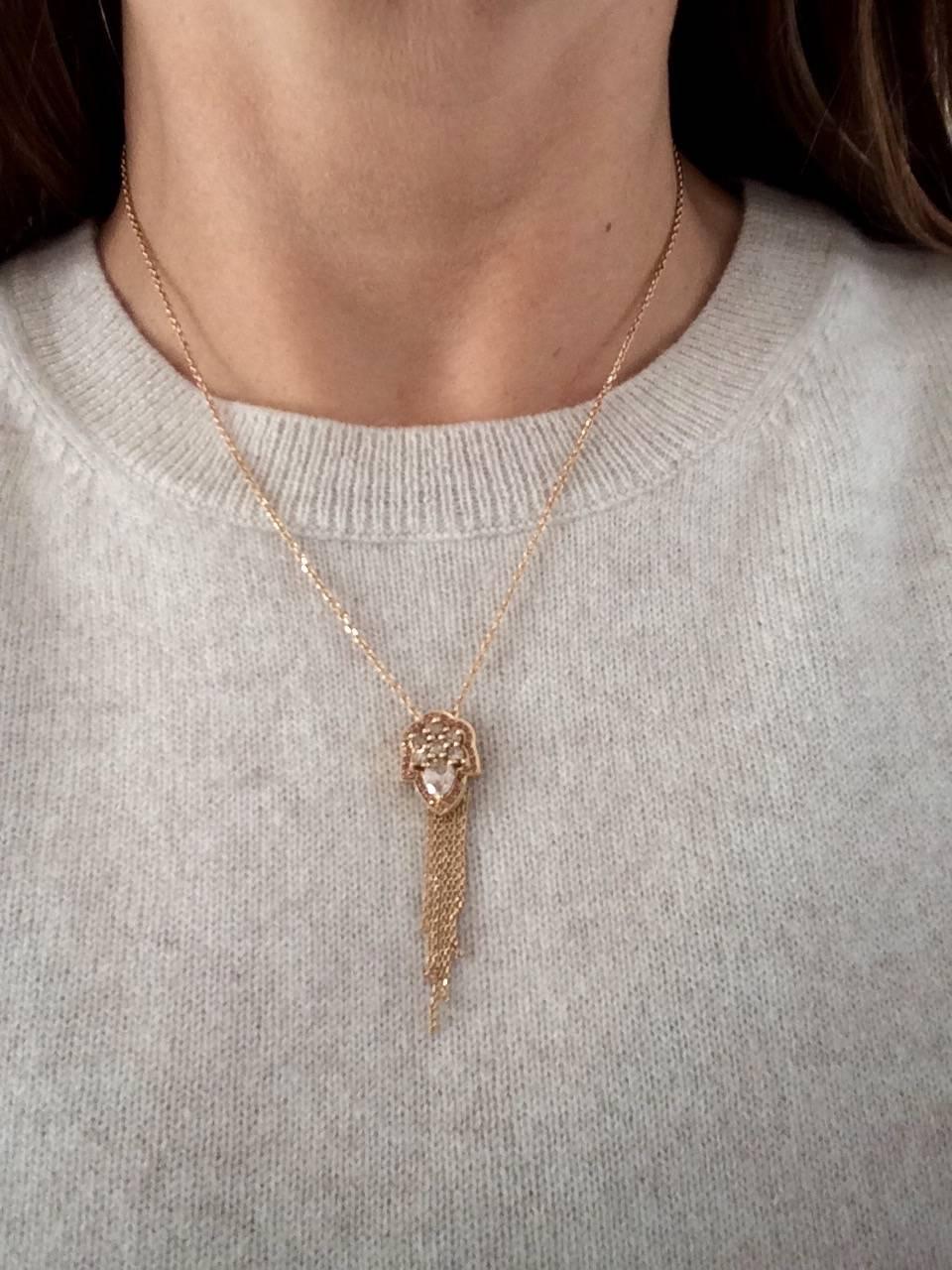 Ana de Costa Rose Gold Pear Round Cognac Diamond Drop Chain Tassel Pendant Damen im Angebot