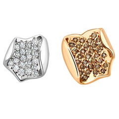 Ana de Costa Rose Gold Platinum White Cognac Diamond Lotus Petal Stud Earrings