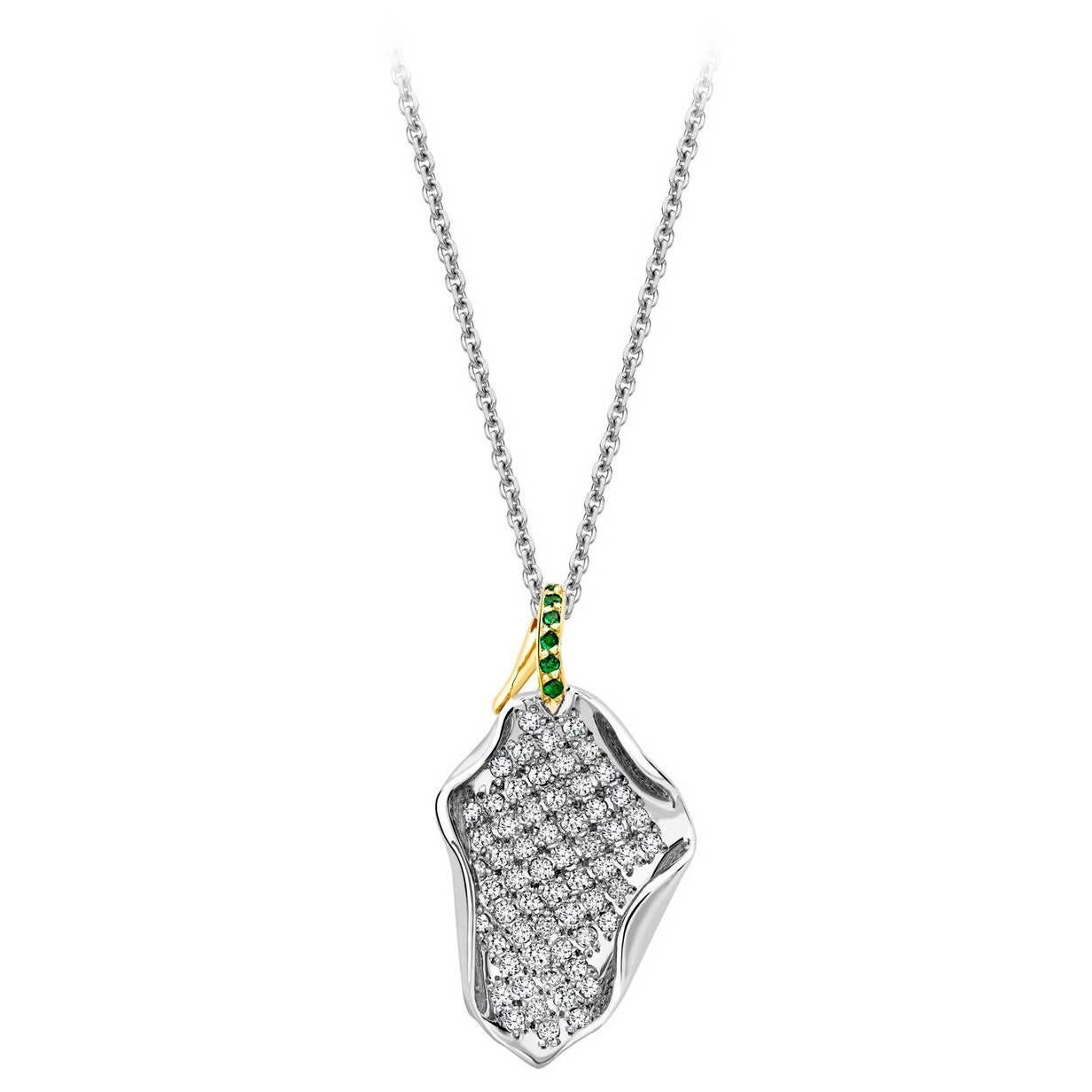 Ana de Costa Platinum Yellow Gold White Diamond Tsavorite Lotus Petal Pendant For Sale