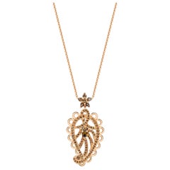 Ana de Costa Rose Gold Pear Round Cognac Diamond Paisley Drop Chain Pendant