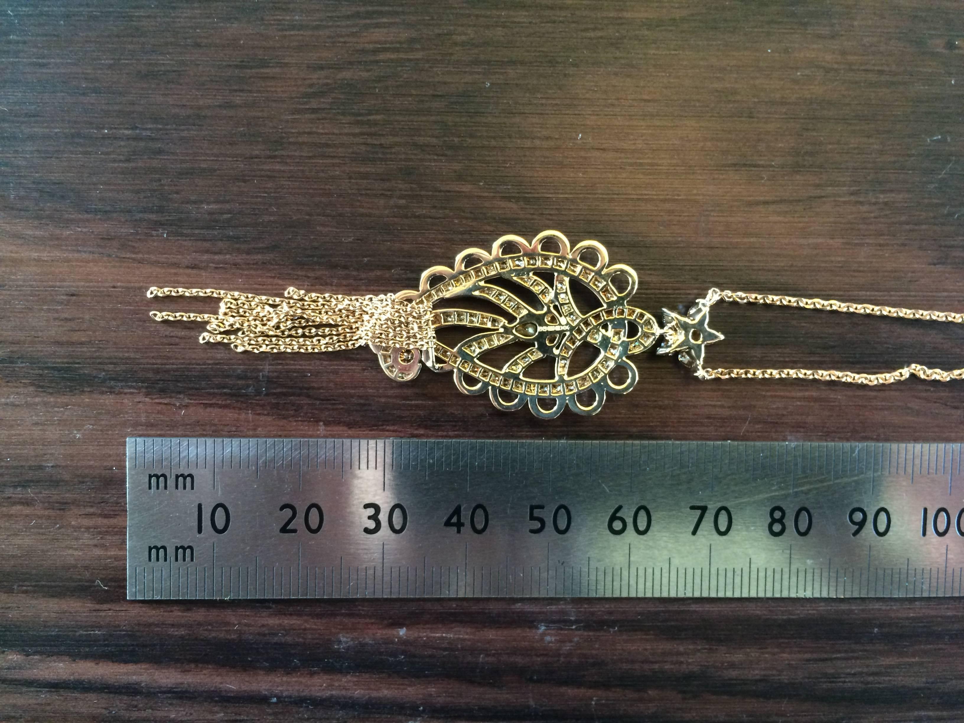 Ana de Costa Rose Gold Pear Round Cognac Diamond Paisley Drop Chain Pendant (Zeitgenössisch) im Angebot