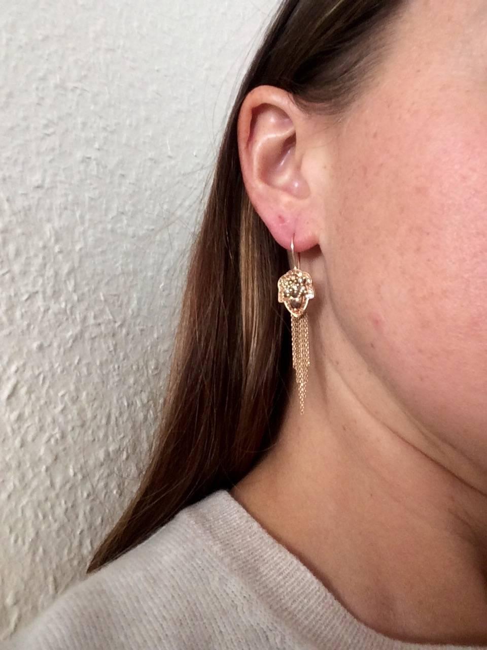 Ana De Costa Rose Gold Pear Round Cognac Diamond Drop Chain Earrings For Sale 2