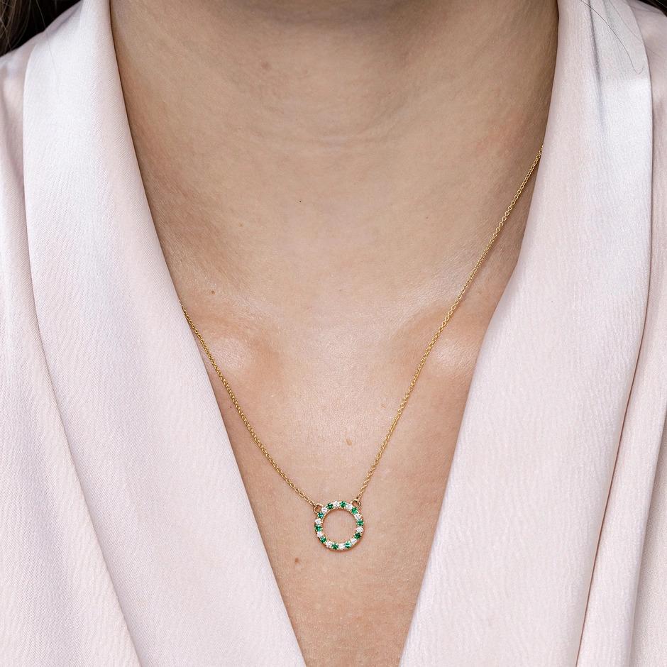 Moderne Angara Pendentif éternité en or rose 14K avec émeraude et diamant de 1,2 ct naturel en vente