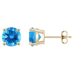 Angara natürlichen Korb-Set rund 3,1 ct Schweizer Blau Topas Ohrstecker in 14K massivem Gold