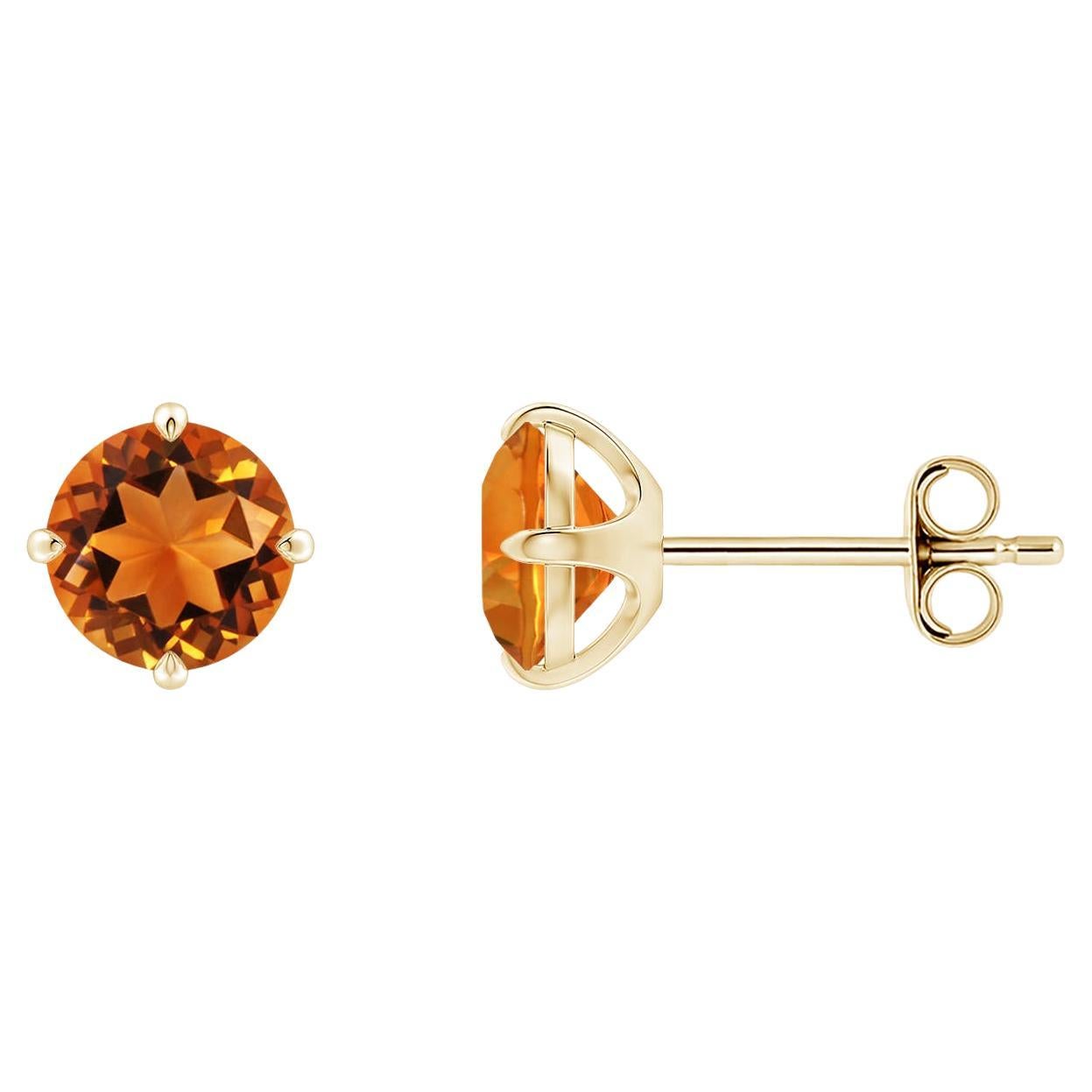 Angara Natural Claw-Set Round 1.4ct Citrine Solitaire Stud Earrings in 14K Gold