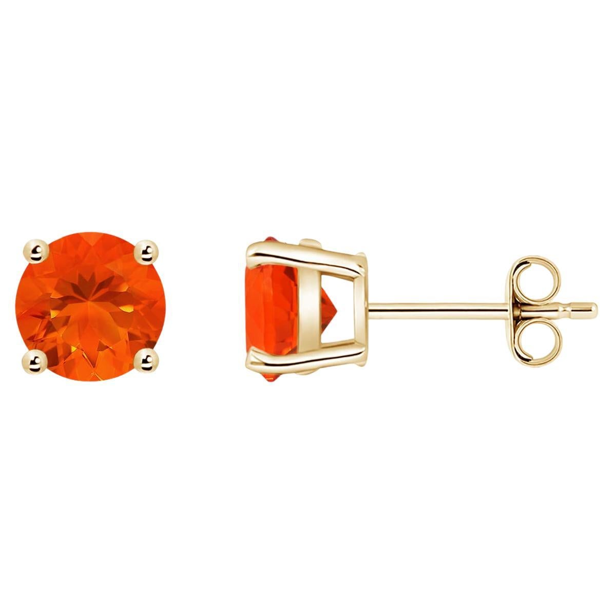 Borchia Angara Natural Basket-Set Round 1.1ct Fire Opal in oro massiccio 14K per donna in vendita