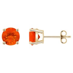 Borchia Angara Natural Basket-Set Round 1.1ct Fire Opal in oro massiccio 14K per donna