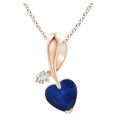 Colgante de zafiro azul en forma de corazón con diamante, en oro macizo de 14K, para mujer