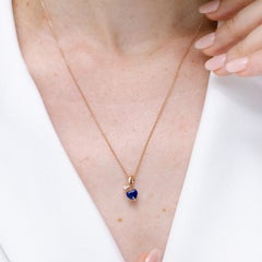 Colgante de zafiro azul en forma de corazón con diamante, en oro macizo de 14K, para mujer