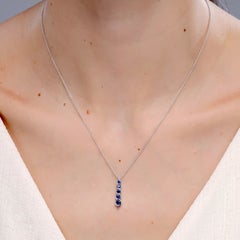 0.66 CTW Five Stone Round Blue Sapphire Journey Pendant in 14K Solid Gold