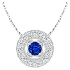 Colgante de estilo vintage con halo de zafiros en plata, 0,4 CTW, con detalles de milgrain