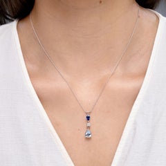 Pendentif en forme de goutte avec saphir et aigue-marine taillés en poire, d'un poids total de 1,81 carat, en or massif 14 carats