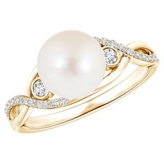 Freshwater Pearl and Diamond Infinity Ring in 14K Solid Gold for Women